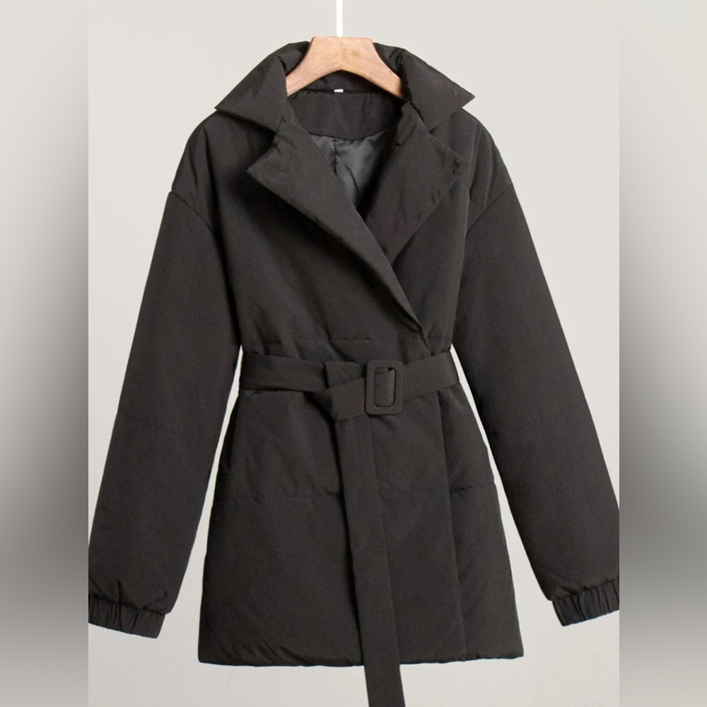 Classic Puffer Long Sleeve Winter Coat with Belt - Picture 4 of 12